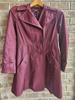 DKNY Women's Double-Breasted Burgundy Trench Coat
